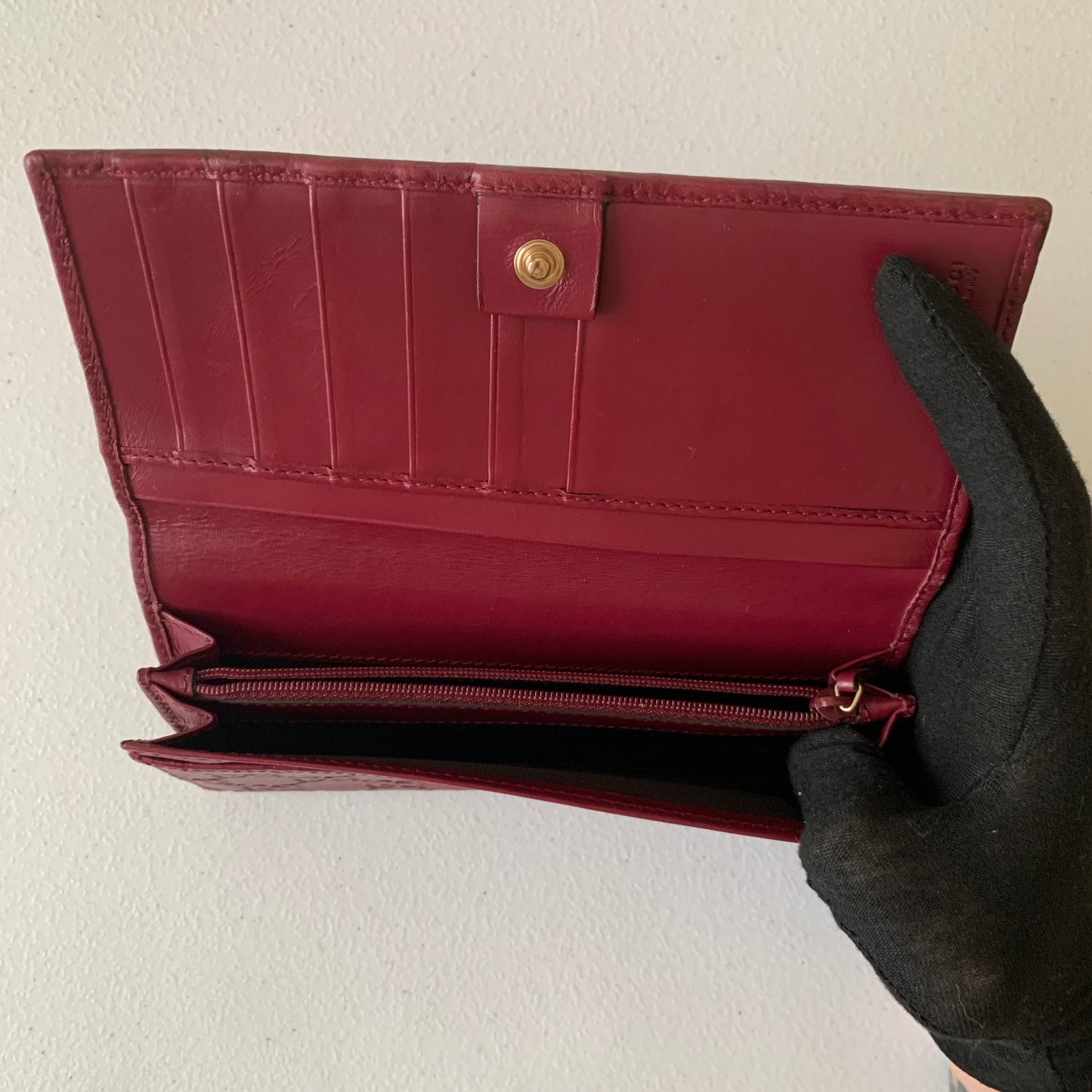 Gucci GG signature burgundy leather Long Wallet Authentic with COA