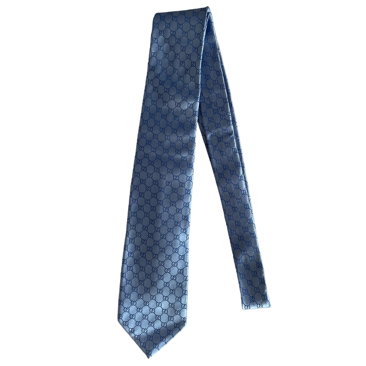 Gucci GG monogram blue silk neck tie Authentic with coa