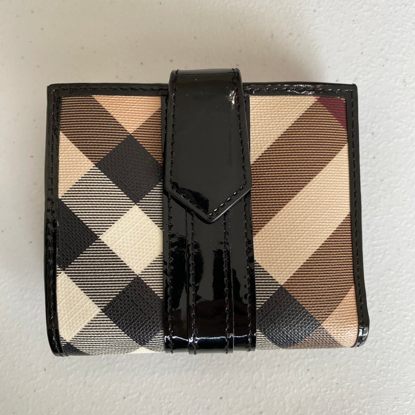 Burberry nuova check black leather compact wallet authentic with coa