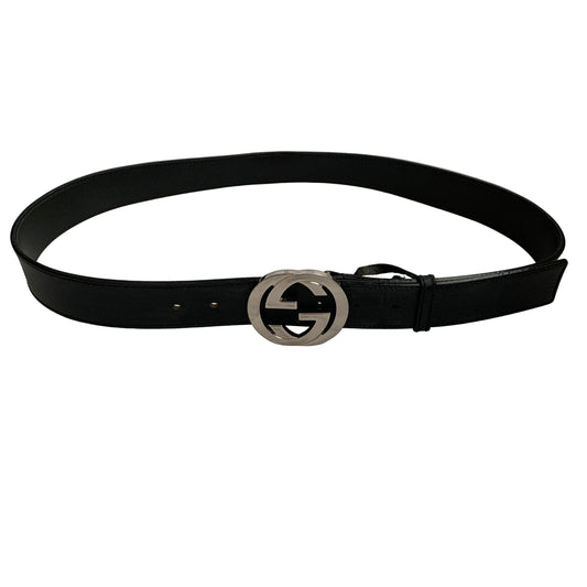 Gucci black leather belt 100 cm 40 inch unisex authentic with COA