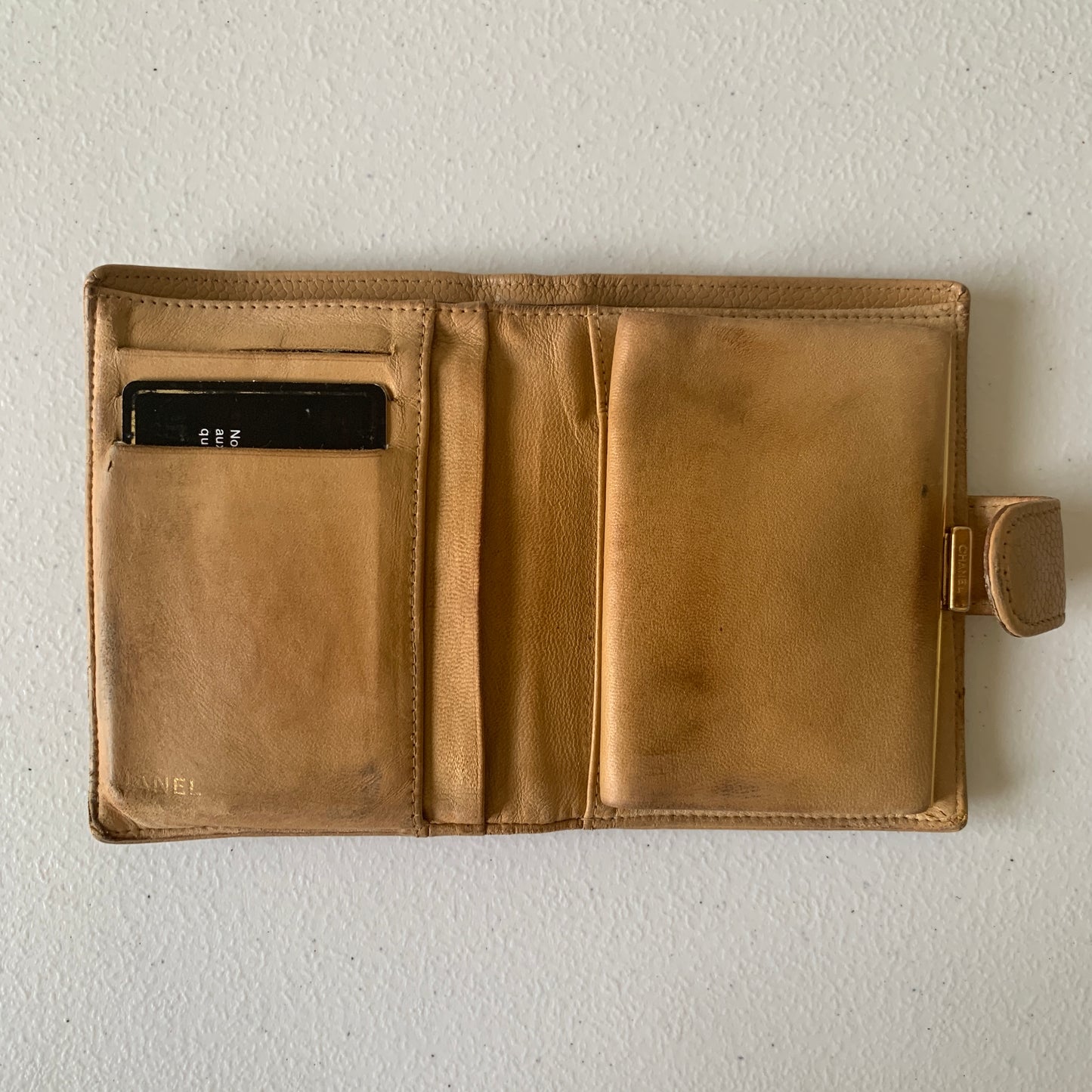 Chanel beige caviar leather compact Wallet authentic with COA