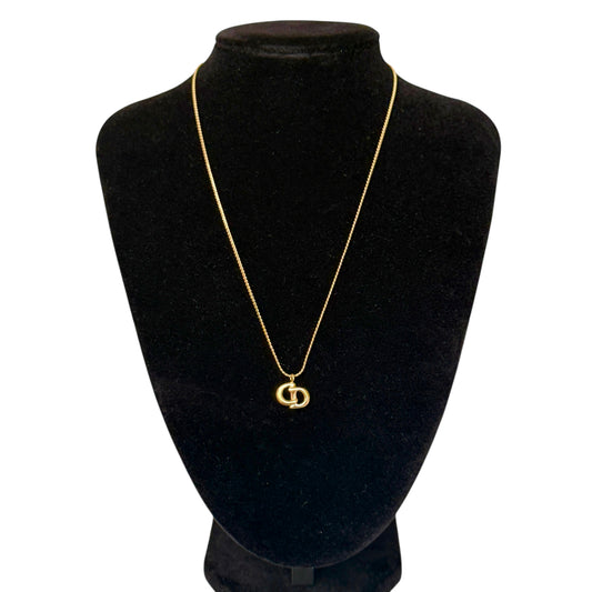 Christian Dior CD initial logo pendant gold plated necklace authentic with COA 002