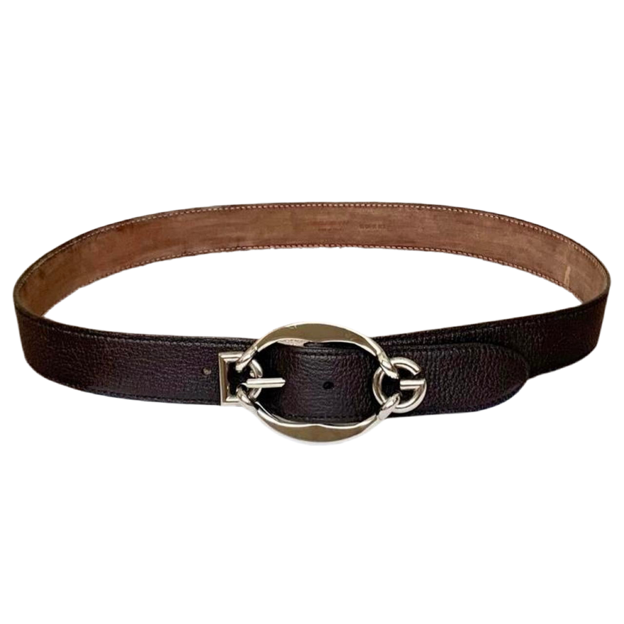 Authentic Dolce & Gabbana first line unisex vintage pre owned dark brown leather DG logo belt size 95cm/38”