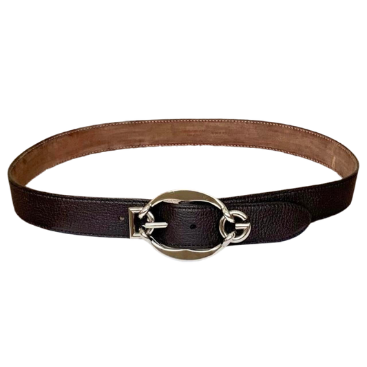 Authentic Dolce & Gabbana first line unisex vintage pre owned dark brown leather DG logo belt size 95cm/38”