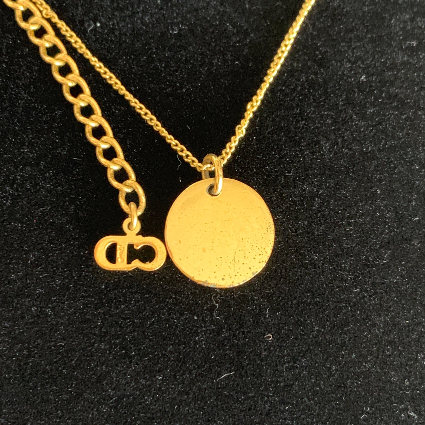 Christian Dior logo round pendant gold plated necklace authentic with COA