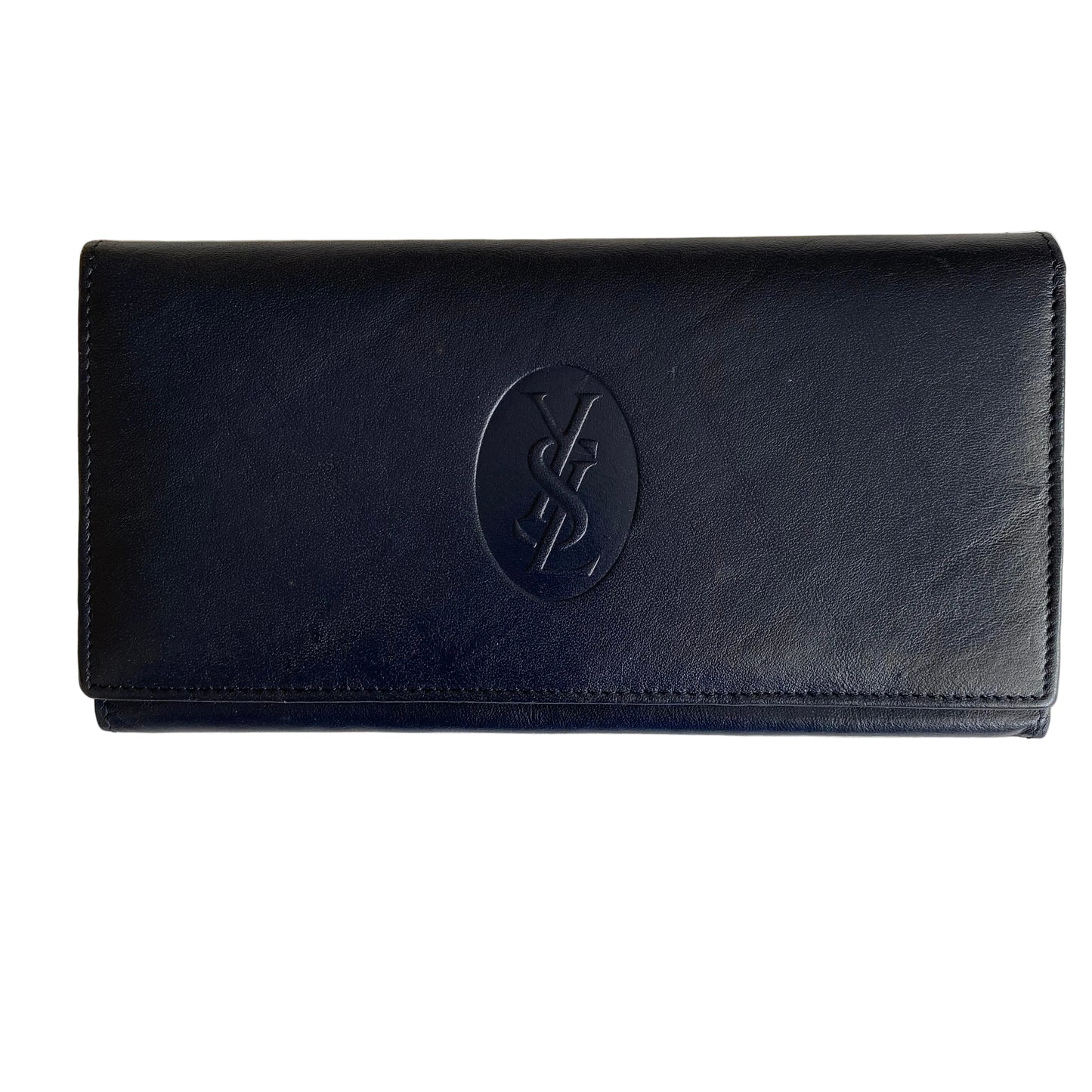 Yves Saint Laurent navy leather long wallet Authentic with COA 7.2x4