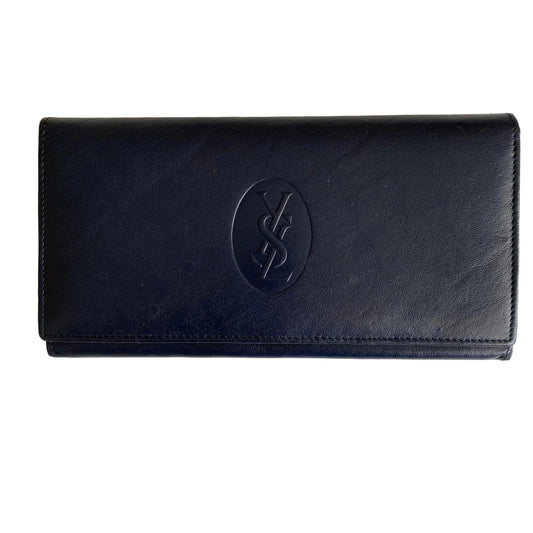 Yves Saint Laurent navy leather long wallet Authentic with COA 7.2x4
