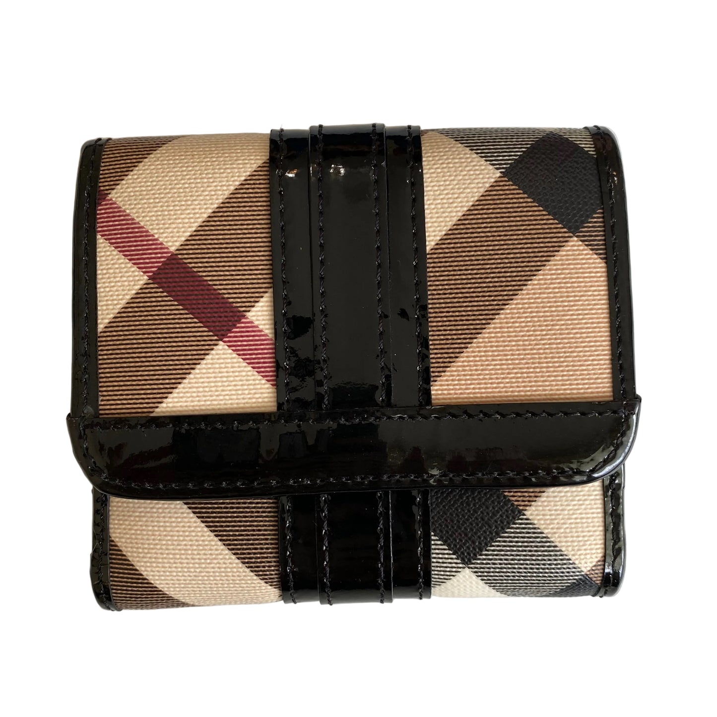Burberry nuova check black leather compact wallet authentic with coa