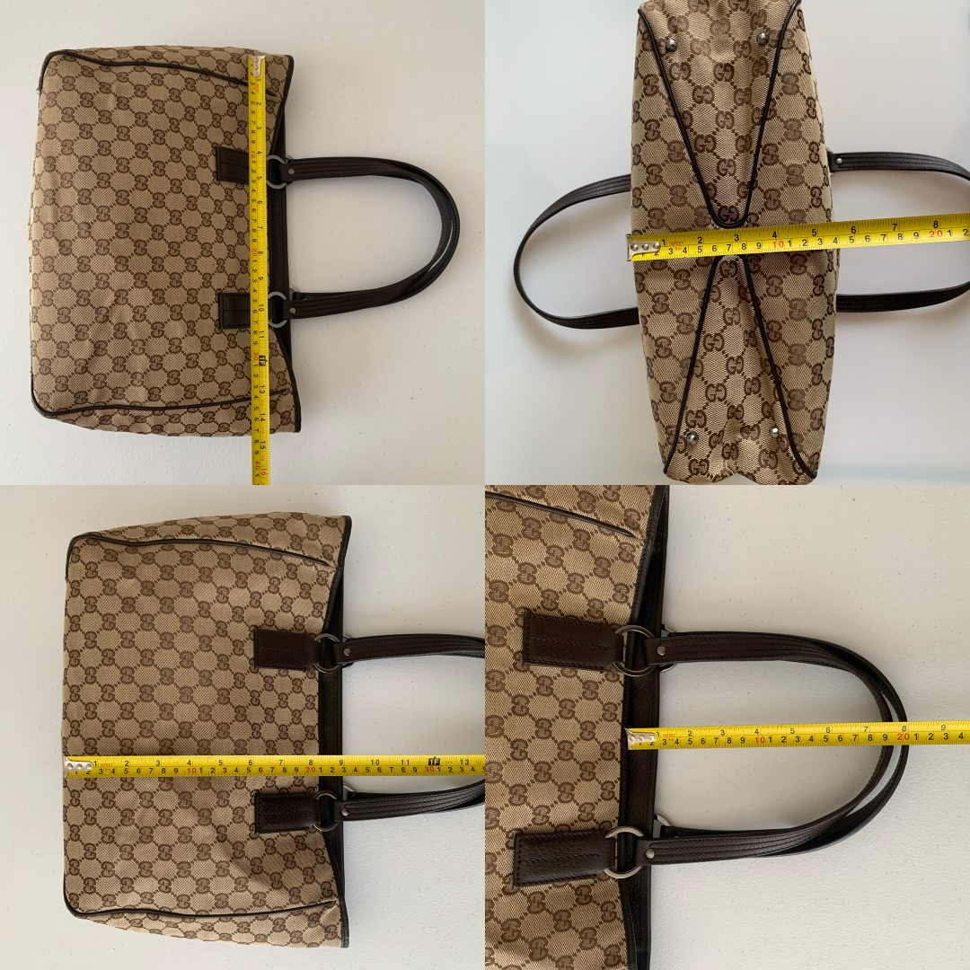 Gucci monogram canvas and brown leather tote shoulder Purse bag authentic with COA