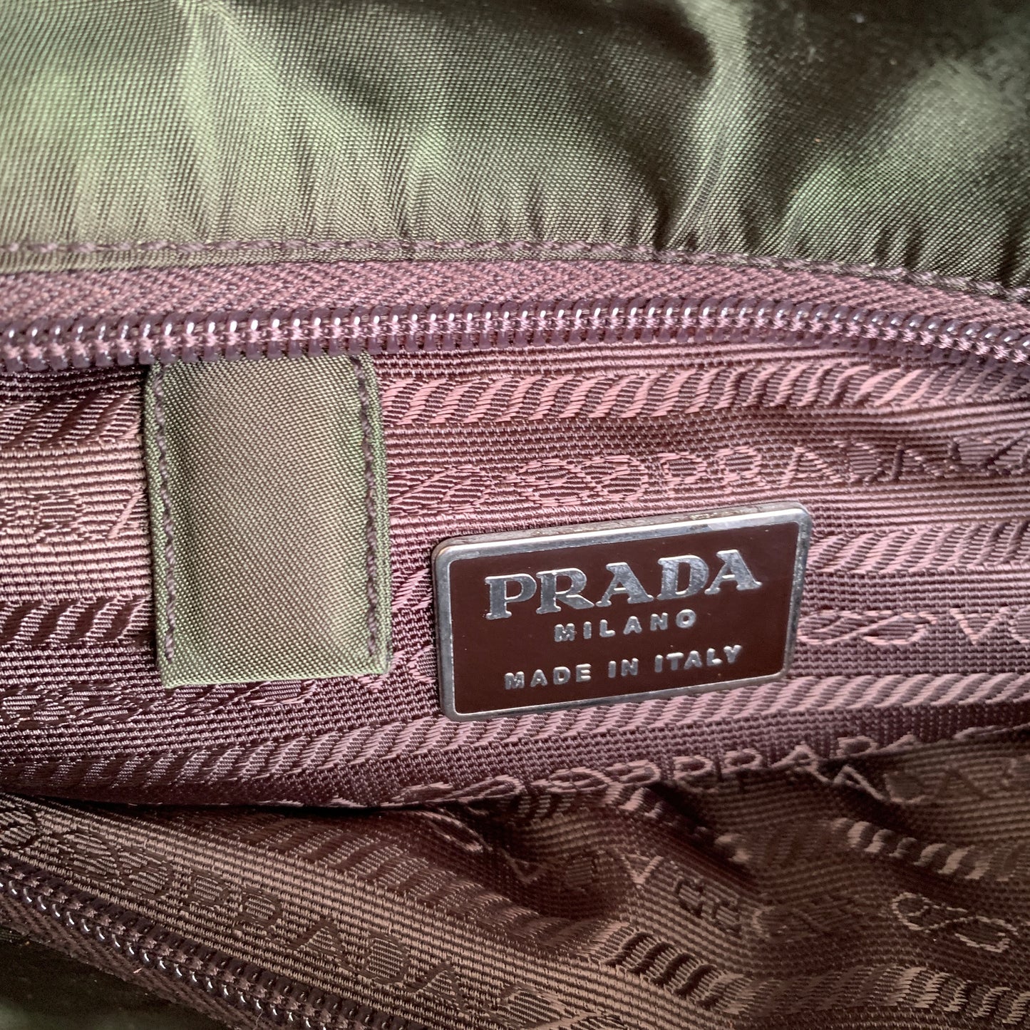 PRADA triangle logo green nylon tote shoulder bag Authentic with COA