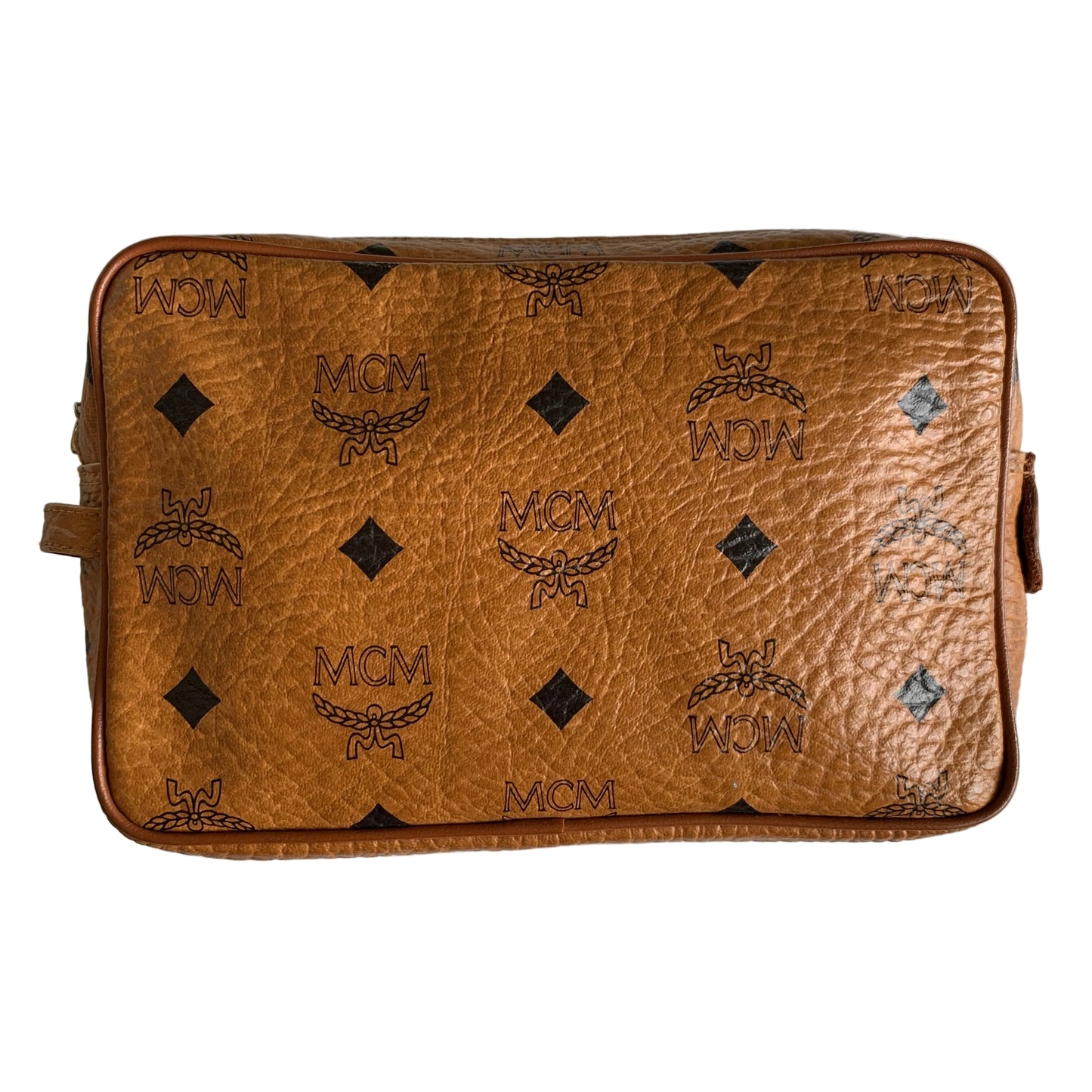 MCM cognac cosmetic toiletry pouch bag authentic with COA 7.5x5.1x2