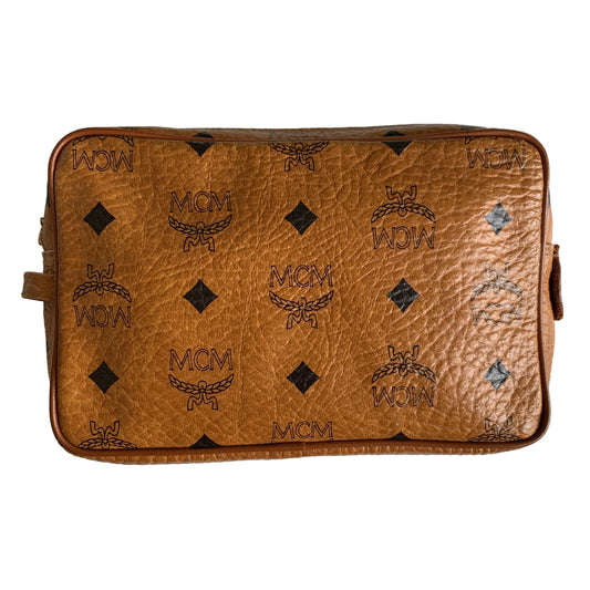 MCM cognac cosmetic toiletry pouch bag authentic with COA
