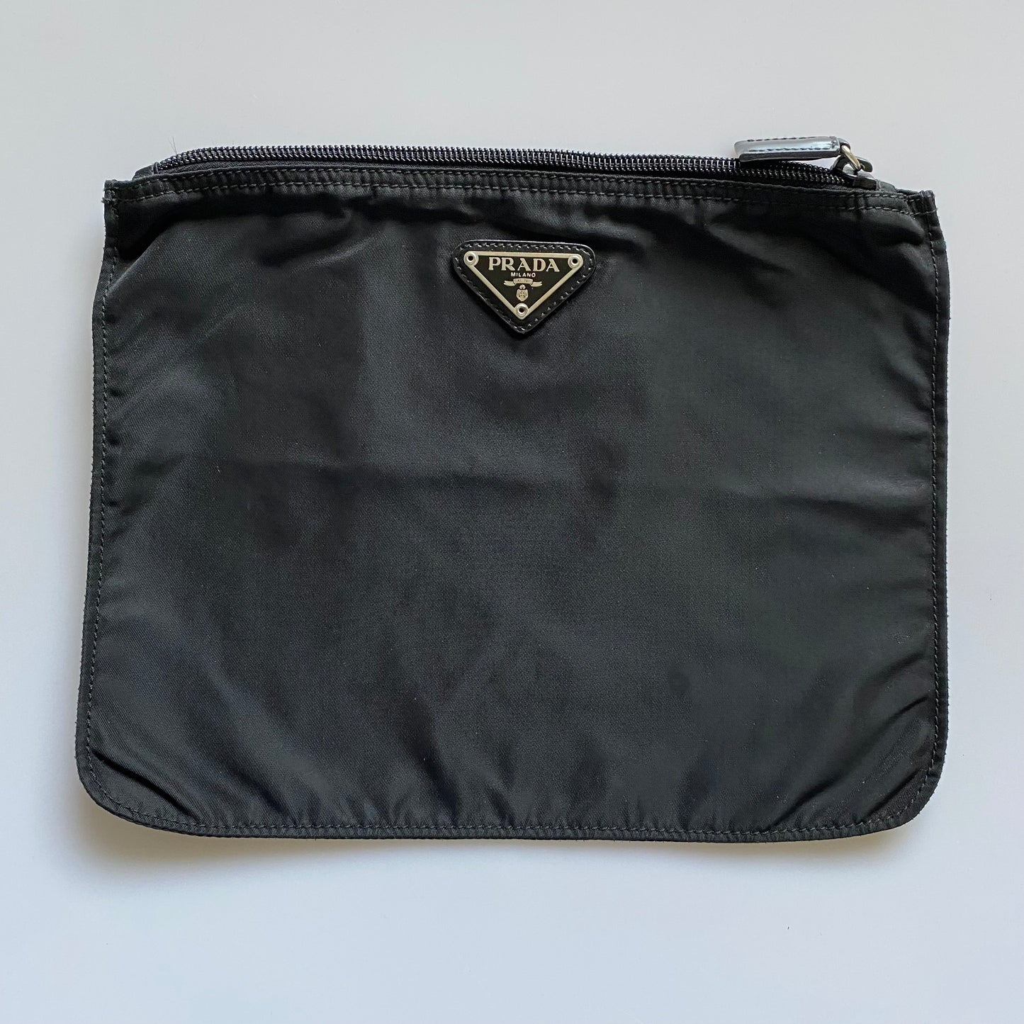 PRADA triangle logo nylon large pouch Authentic with COA