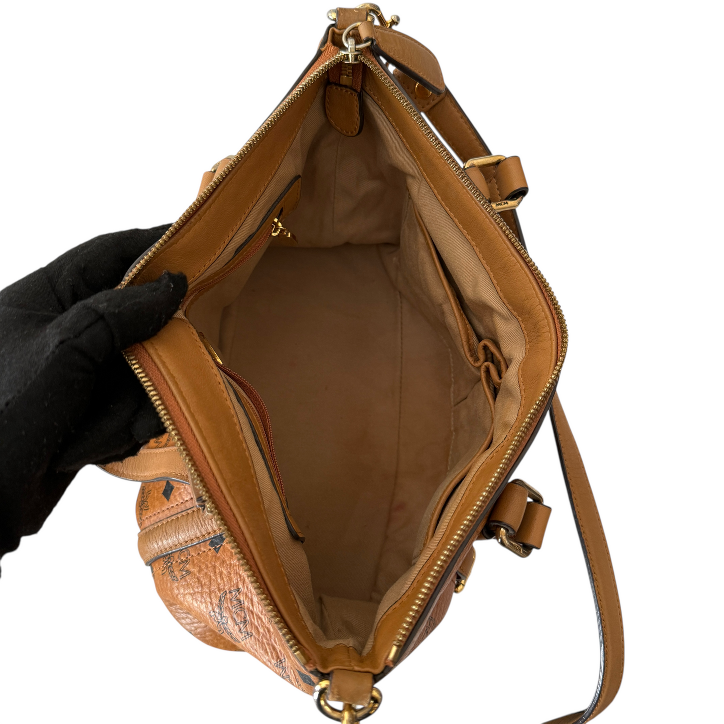 MCM visetos cognac 2 way tote bag authentic with COA and crossbody strap