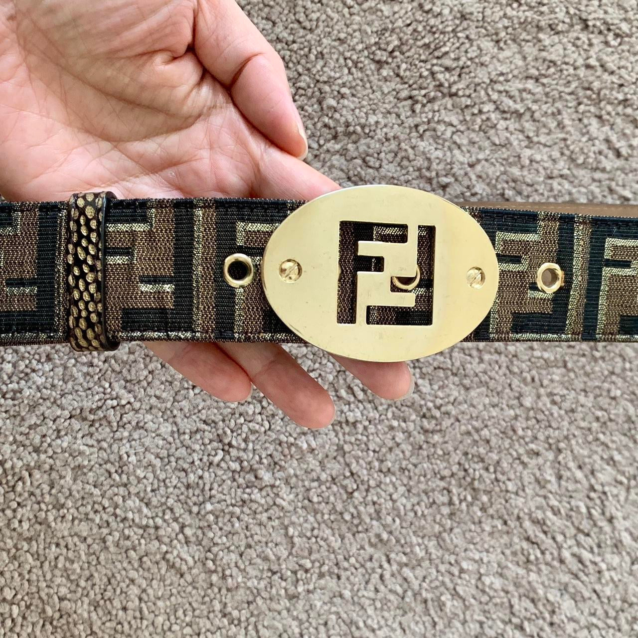 Authentic FENDI Women’s FF monogram belt with gold buckle 95 cm or 38 inch