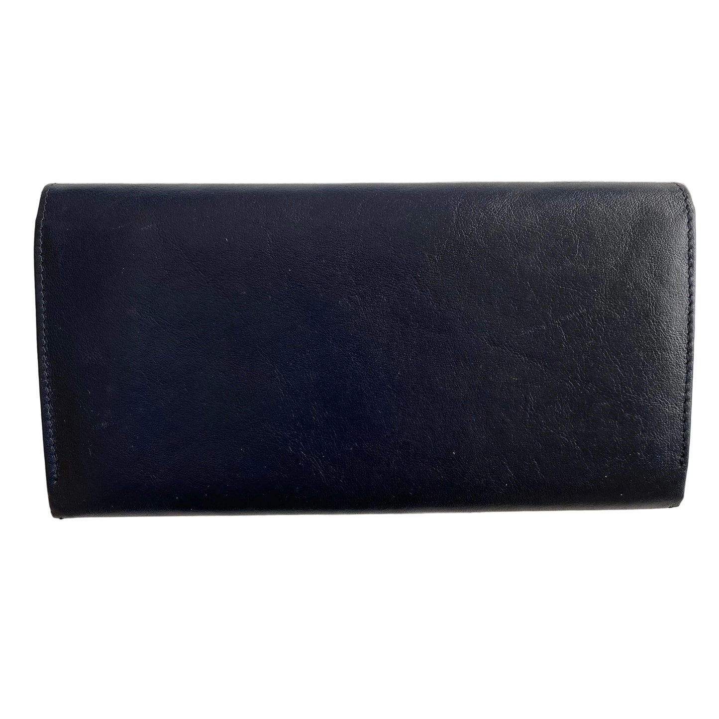 Yves Saint Laurent navy leather long wallet Authentic with COA 7.2x4