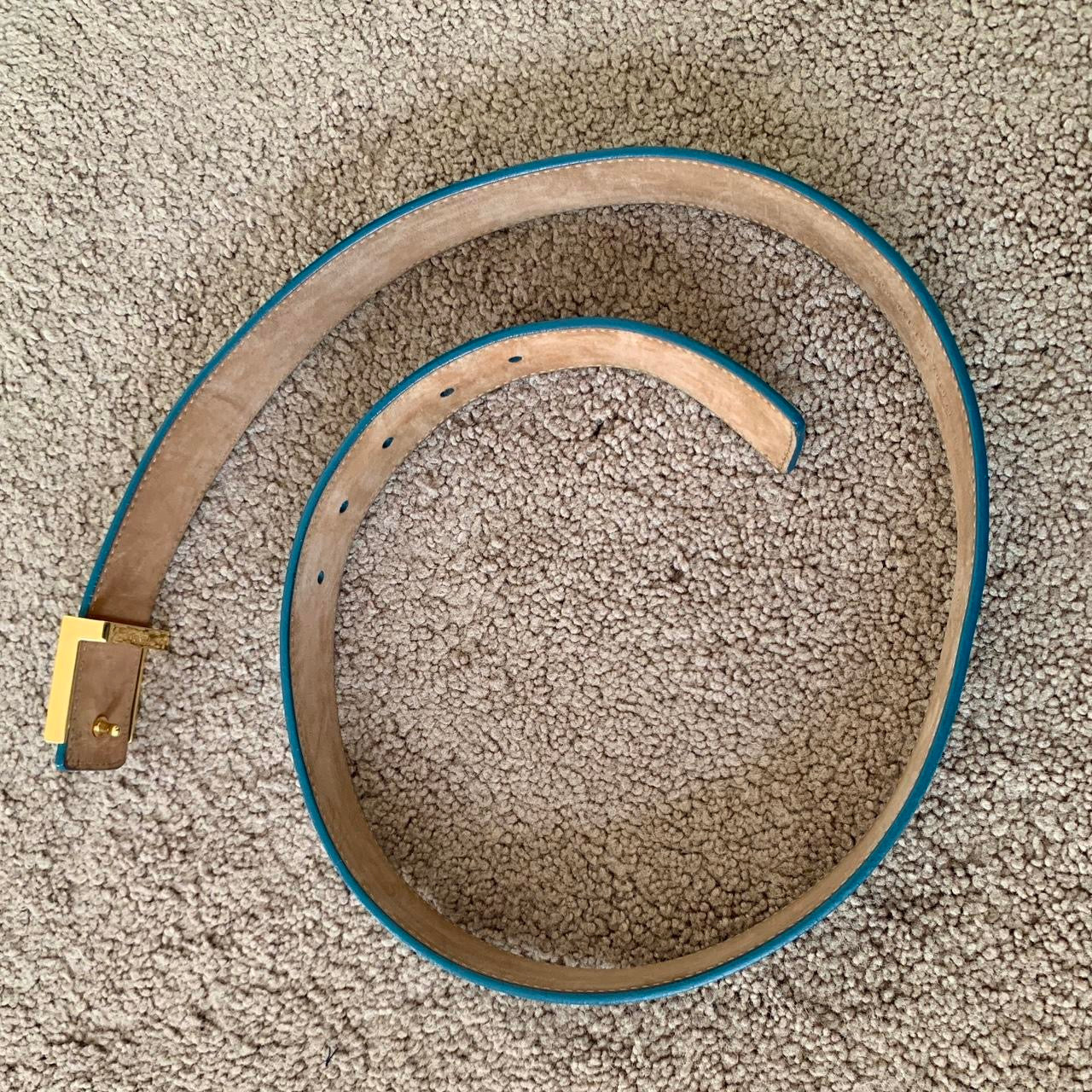 Authentic FENDI Women’s FF gold buckle blue leather belt