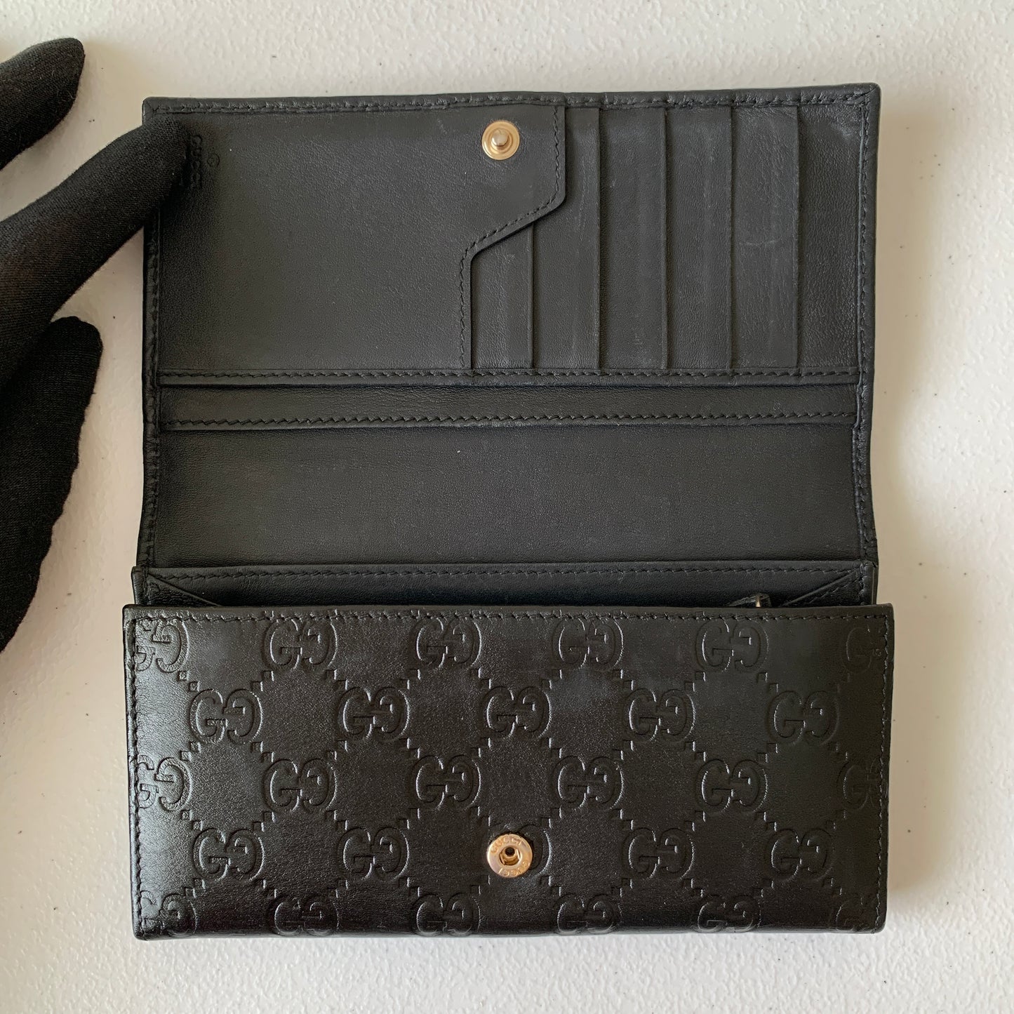 Gucci Black leather monogram long wallet long authentic with COA 7.2x3.9