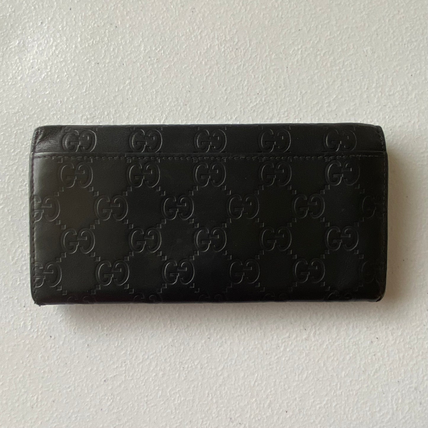 Gucci GG monogram black leather long wallet Authentic with COA 7x3.6