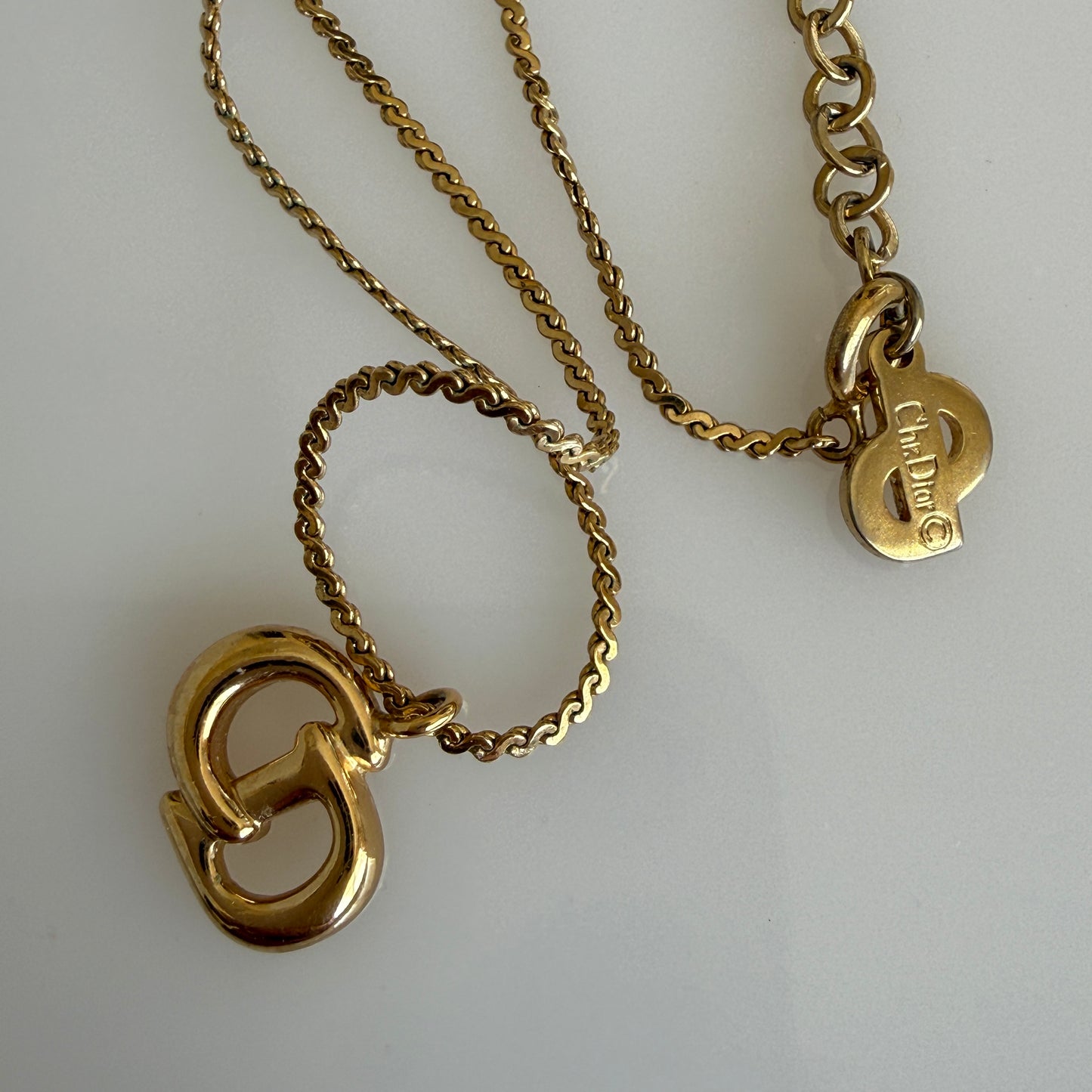 Christian Dior CD initial logo pendant gold plated necklace authentic with COA 002