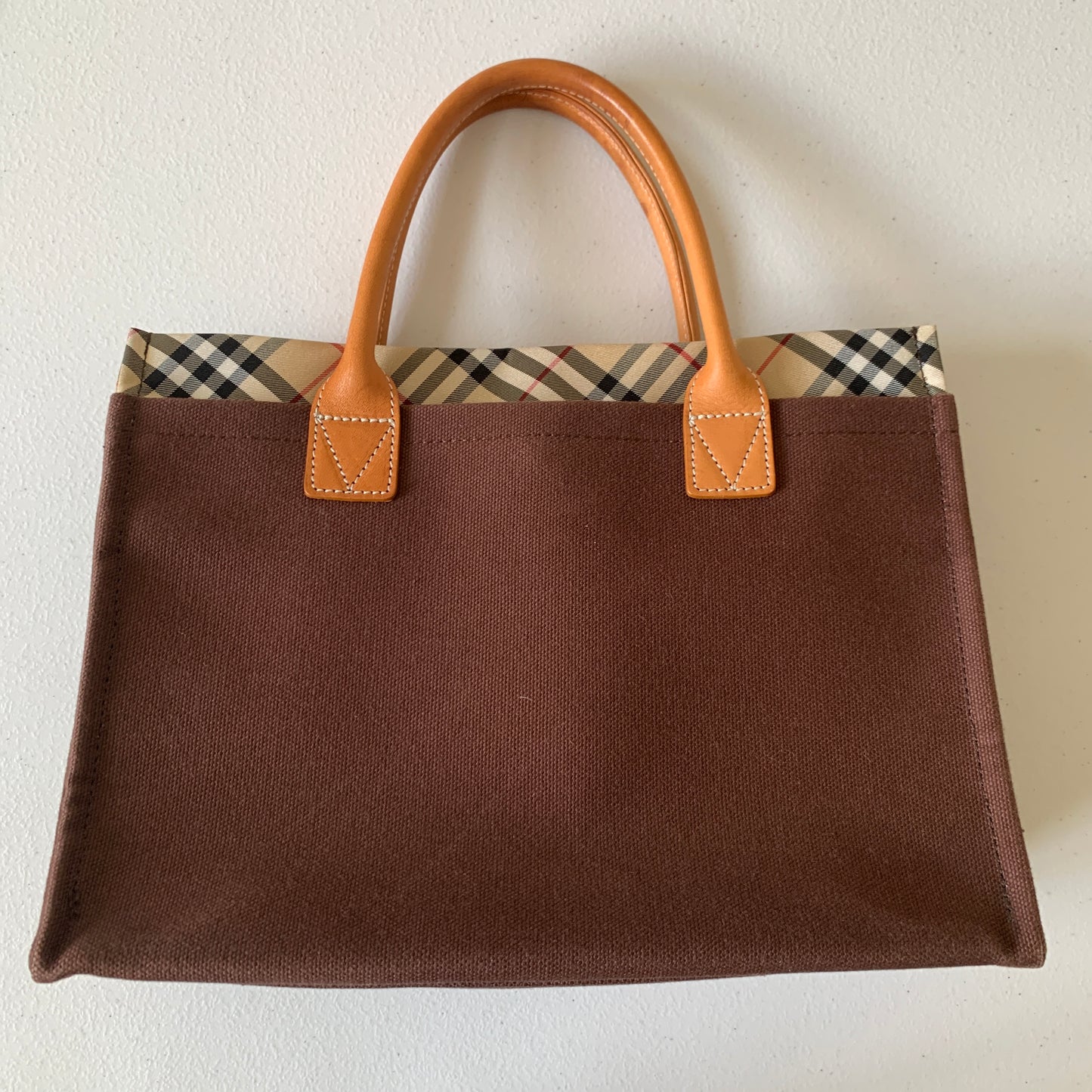 Burberry check and brown canvas Tote Bag authentic with COA