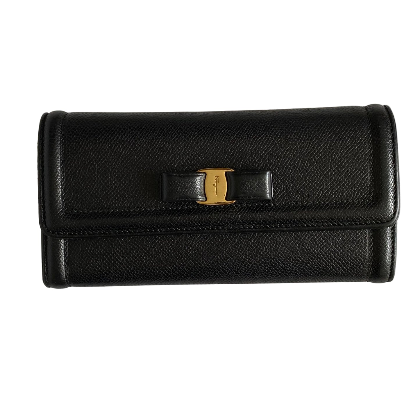 Salvatore Ferragamo black leather long wallet authentic with coa