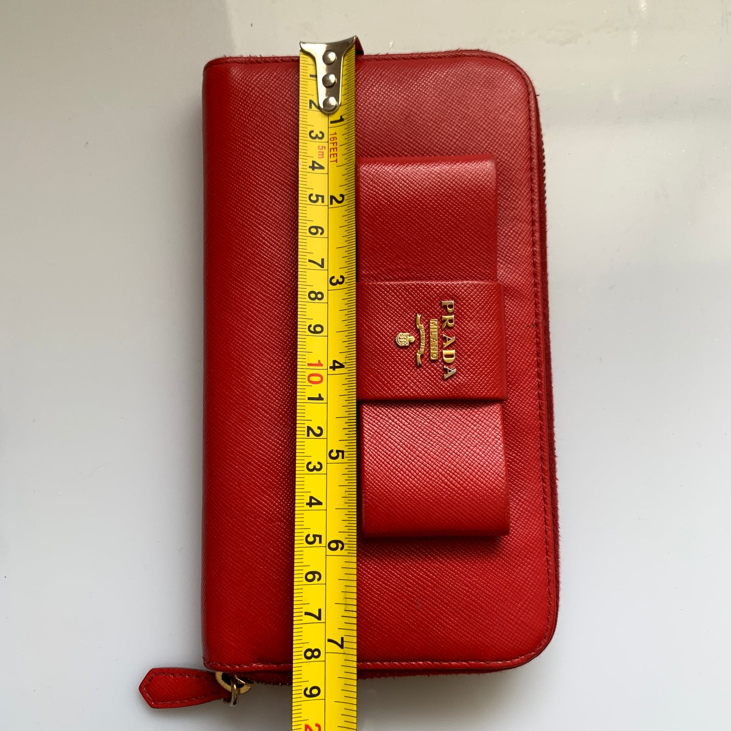 Prada women’s red leather long zip around wallet Authentic with COA