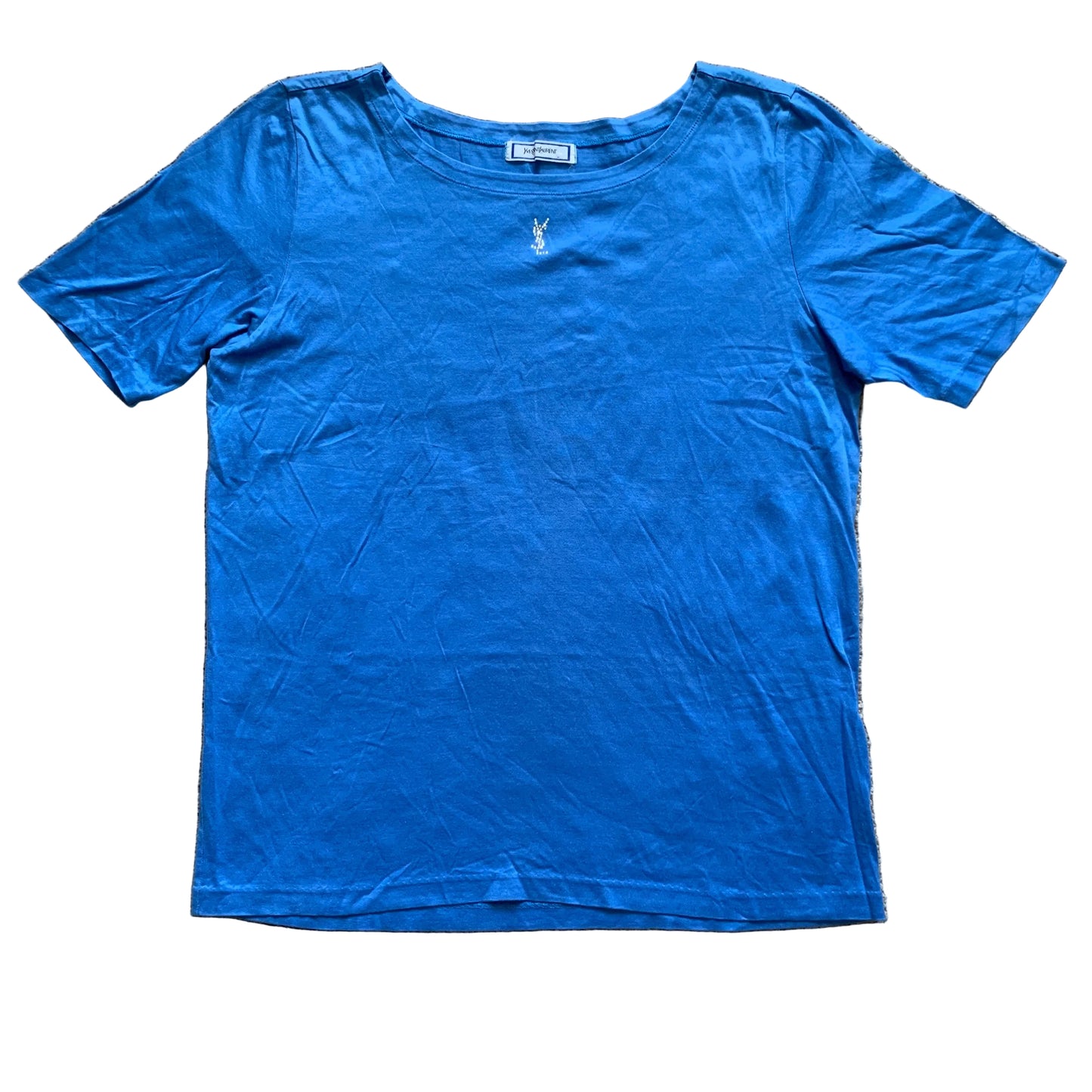 Yves Saint Laurent YSL logo blue cotton T-shirt authentic with COA size M