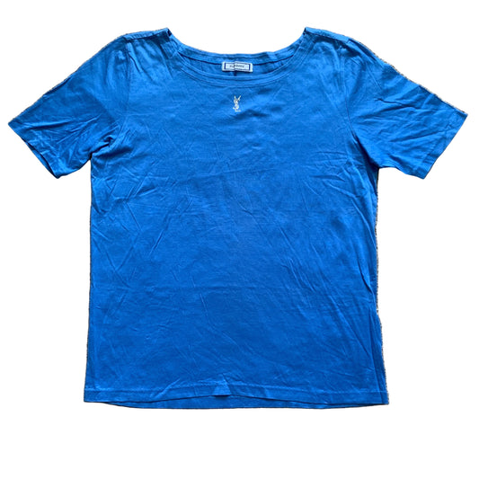 Yves Saint Laurent YSL logo blue cotton T-shirt authentic with COA size M