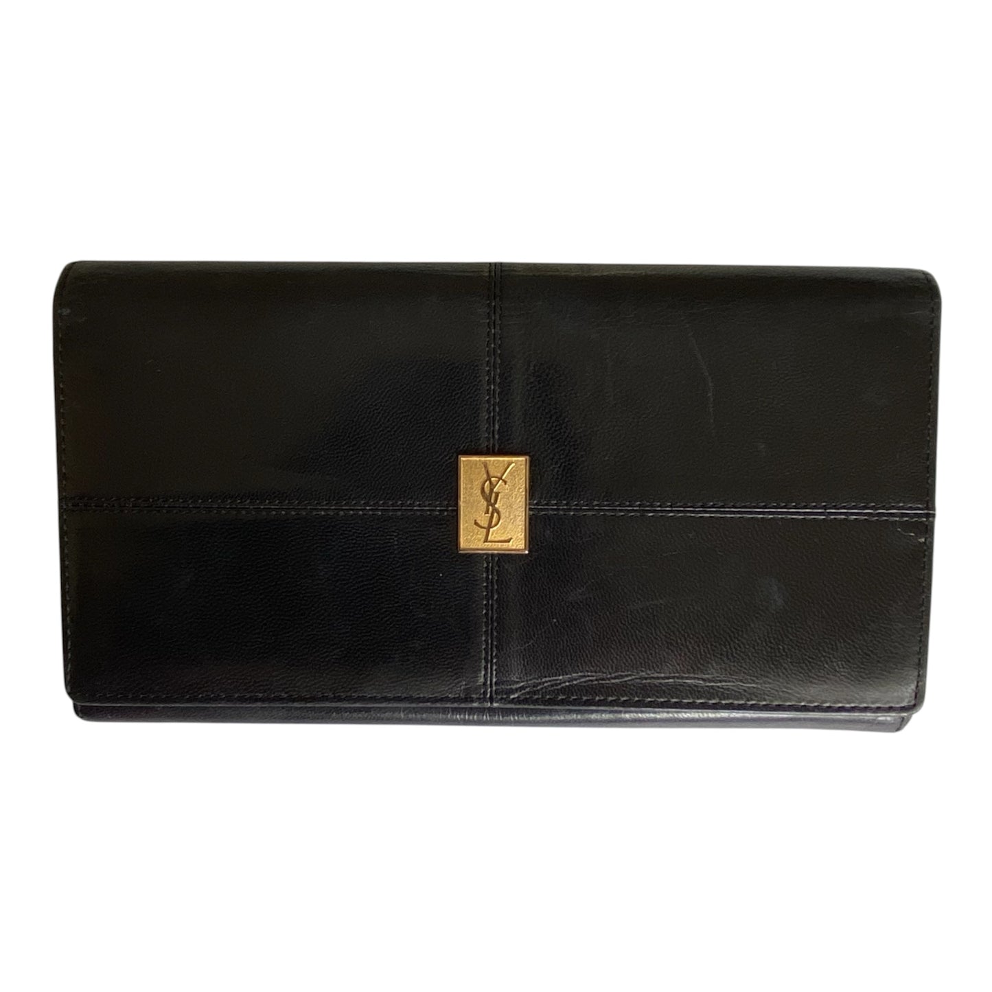 Yves Saint Laurent vintage black leather long wallet Authentic with COA 7.6x4.3