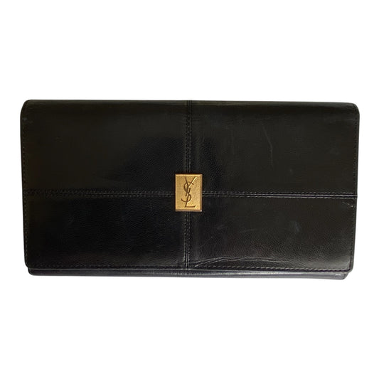 Yves Saint Laurent vintage black leather long wallet Authentic with COA 7.6x4.3