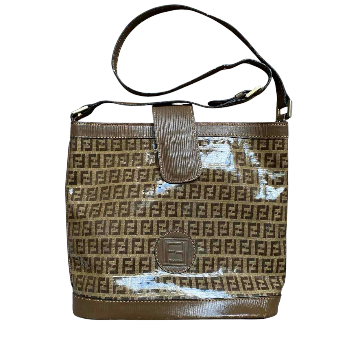 Fendi FG zucca monogram shoulder bucket bag authentic with COA