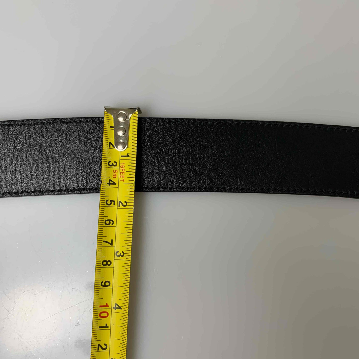 Prada heart triangle logo black leather belt authentic with COA 90 cm 36”