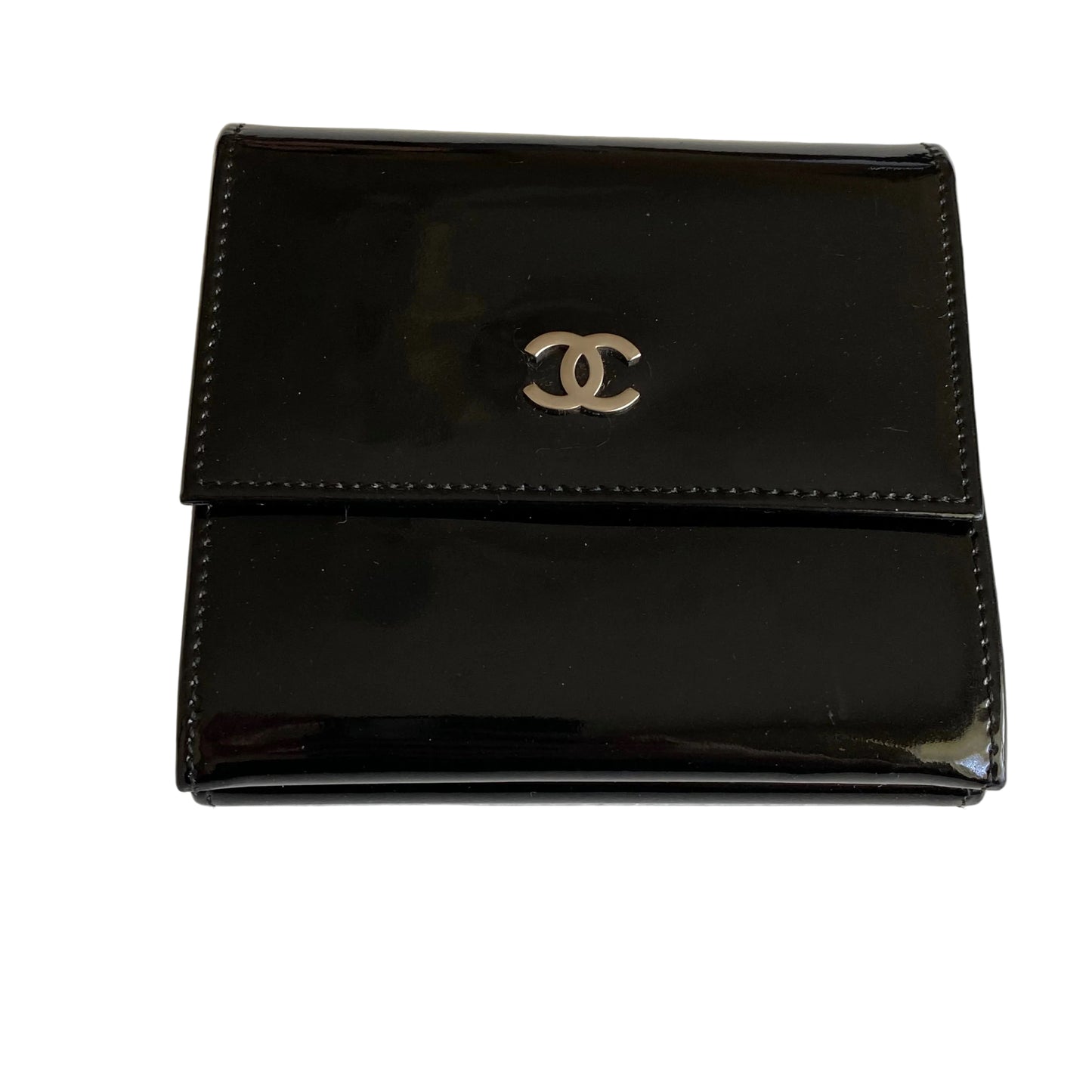 Chanel CC mark black patent Lea compact wallet authentic with coa