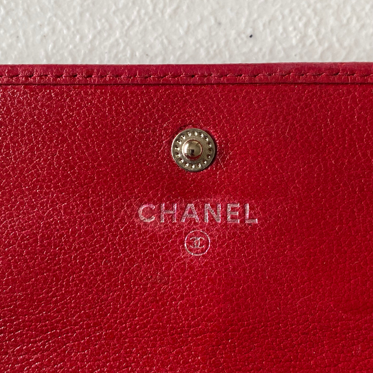 Chanel camellia CC mark red leather long wallet Authentic with COA and non branded insert with chain 7.5x4