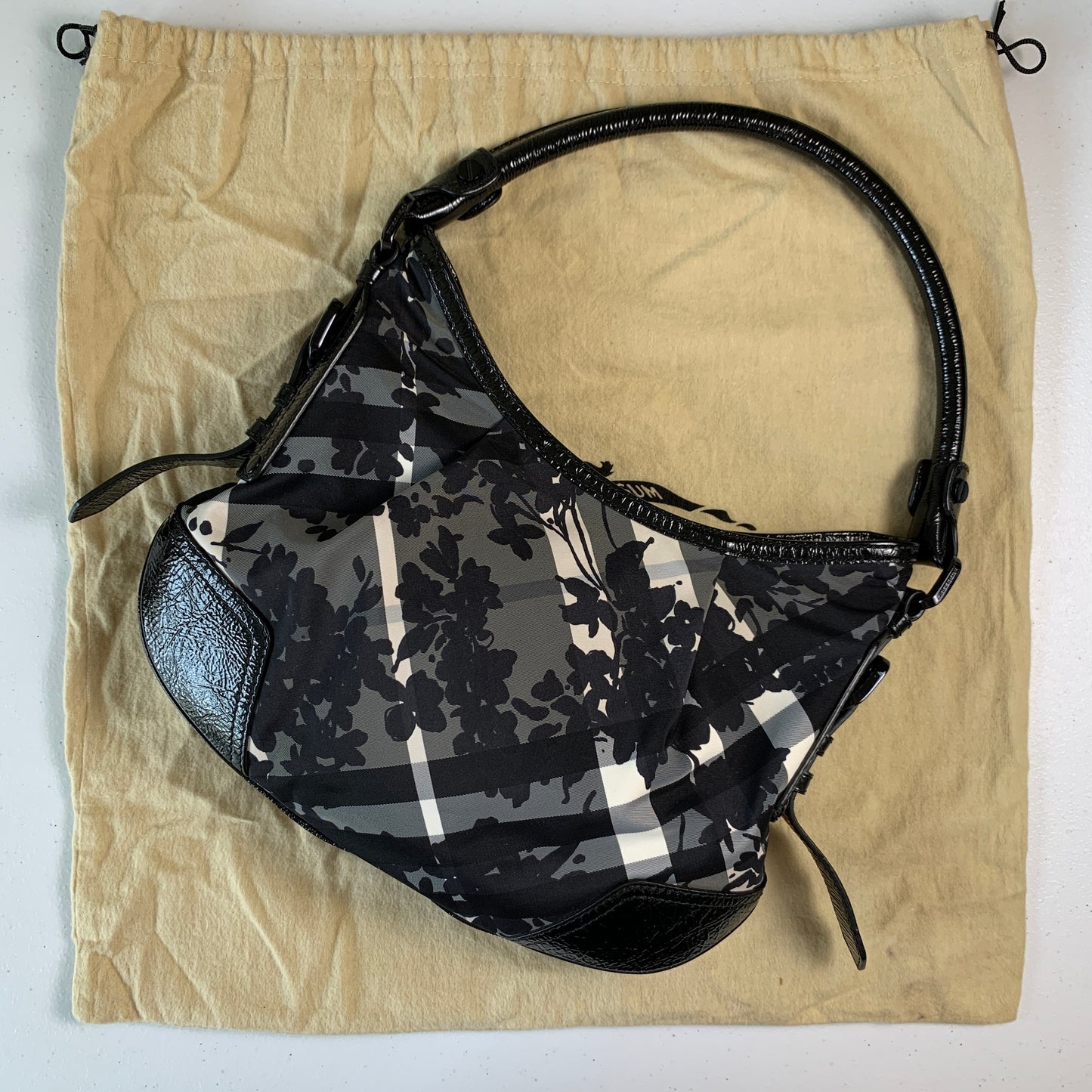 Burberry floral black white check hobo bag authentic with COA