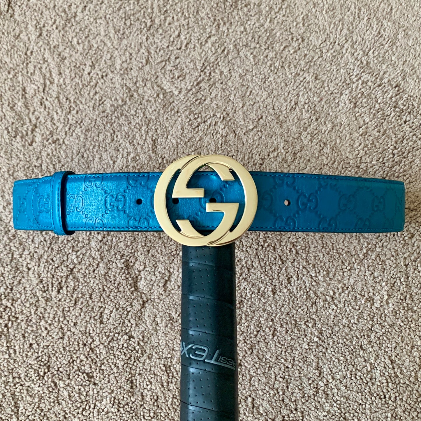 Authentic Gucci GG monogram brilliant blue leather belt