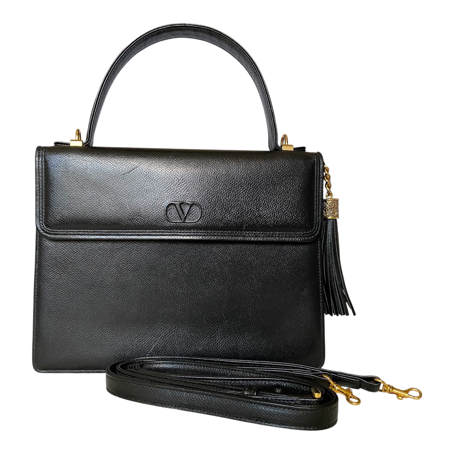 Valentino 2 way black leather crossbody bag handbag Authentic with COA 9.8x7.5x2.8