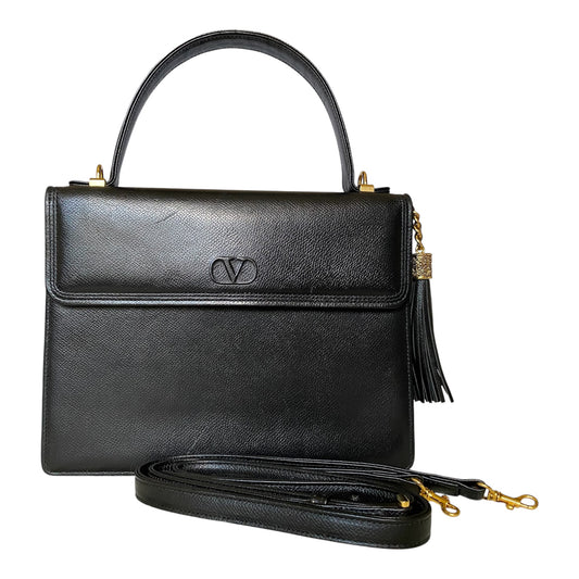 Valentino 2 way black leather crossbody bag handbag Authentic with COA