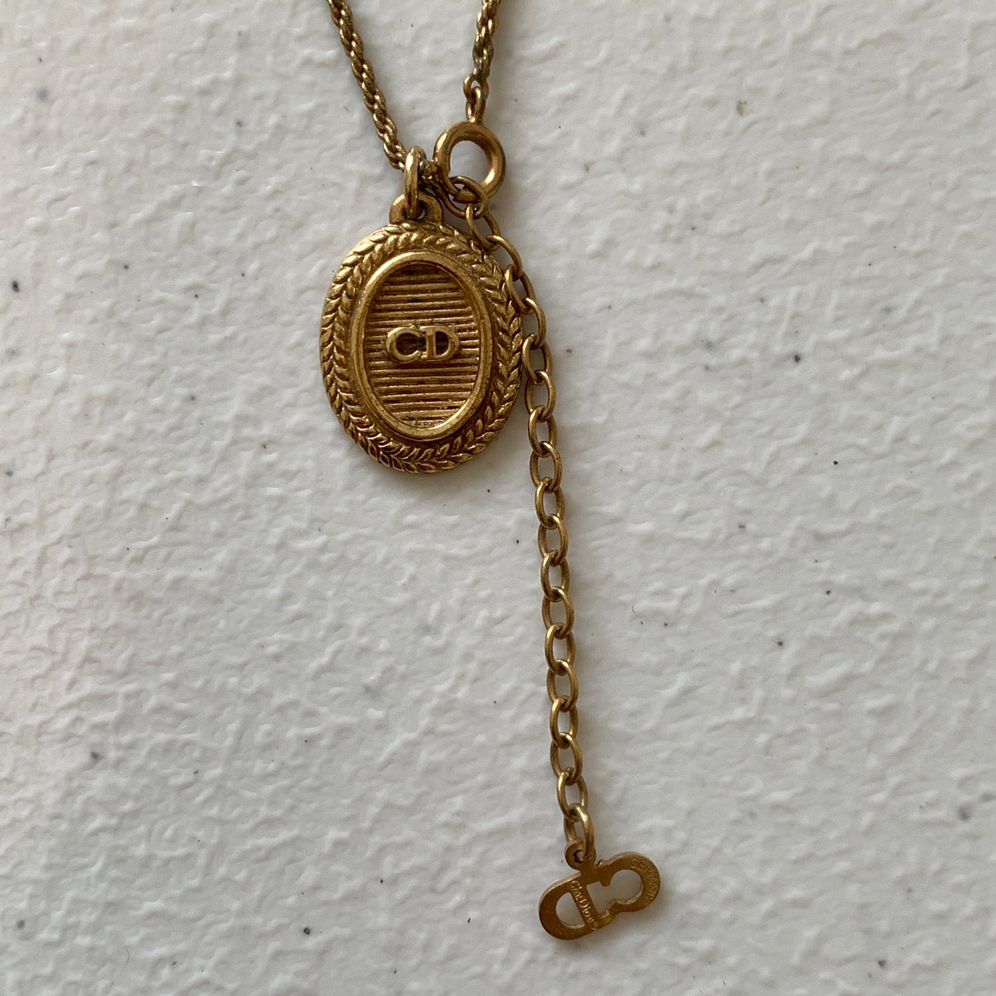 Dior gold plated CD logo pendant adjustable necklace Authentic with COA