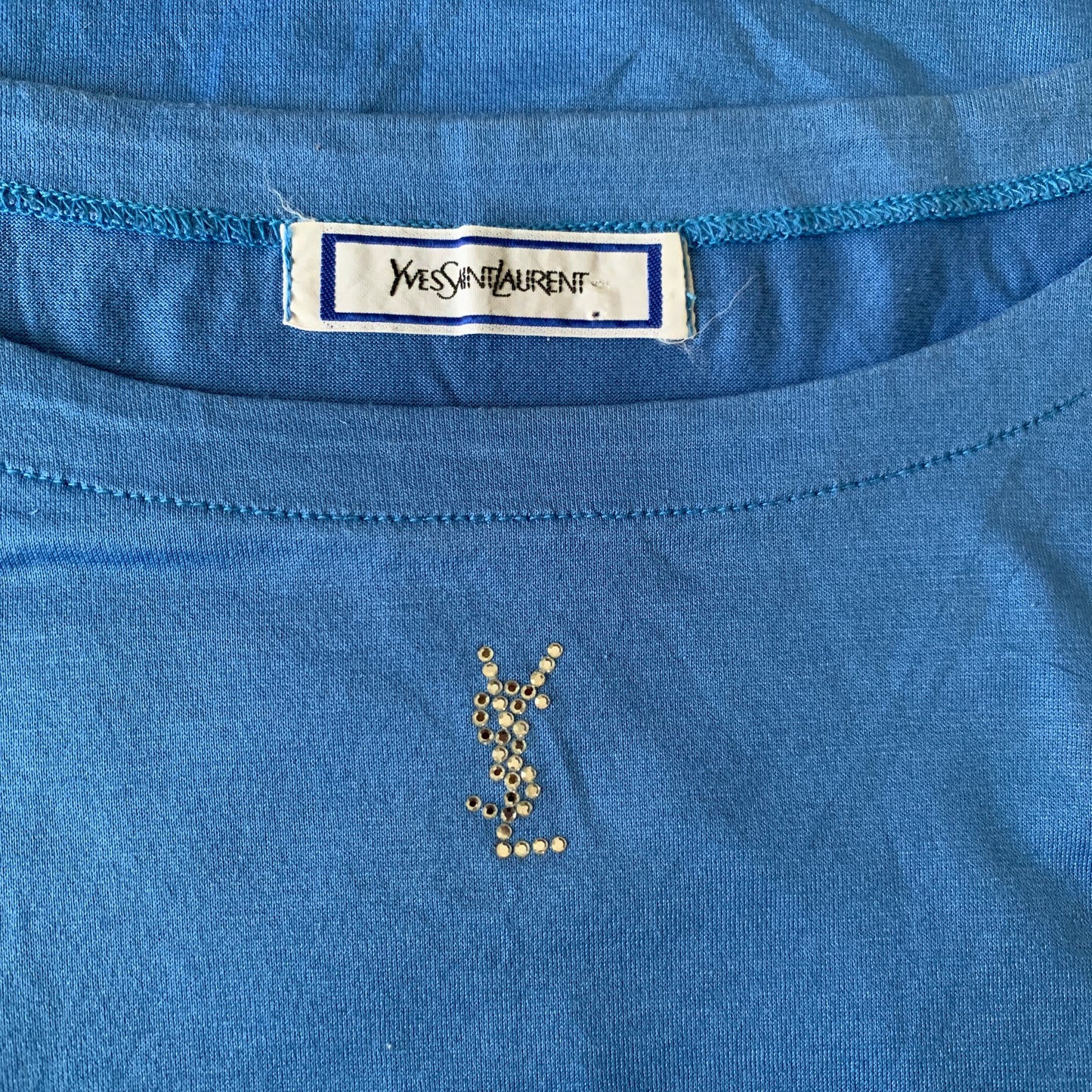 Yves Saint Laurent YSL logo blue cotton T-shirt authentic with COA size M