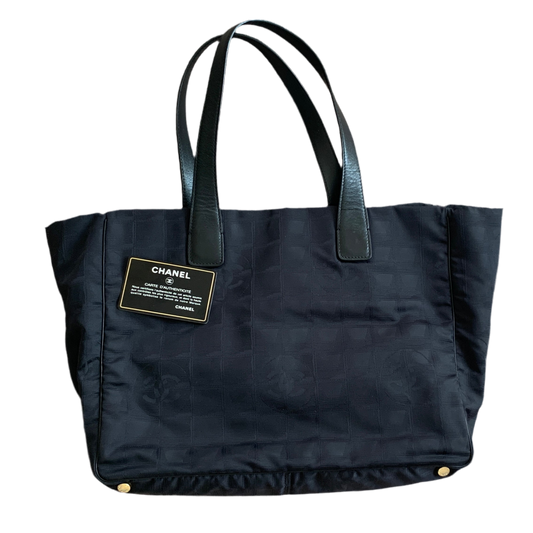 Authentic Chanel women’s New Travel Line black logo tote bag