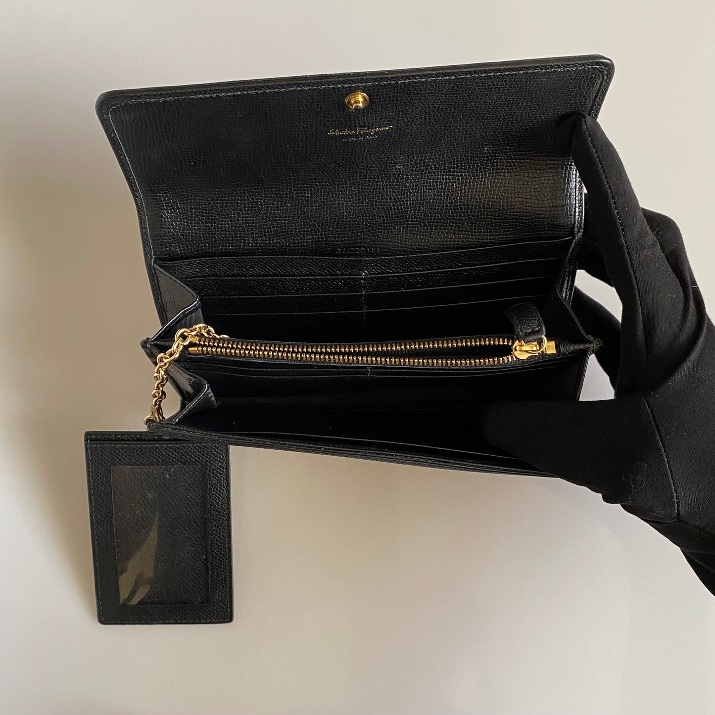 Salvatore Ferragamo black leather long wallet authentic with coa