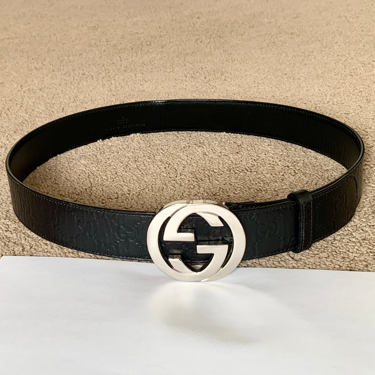 Authentic Gucci unisex signature guccissima black leather belt