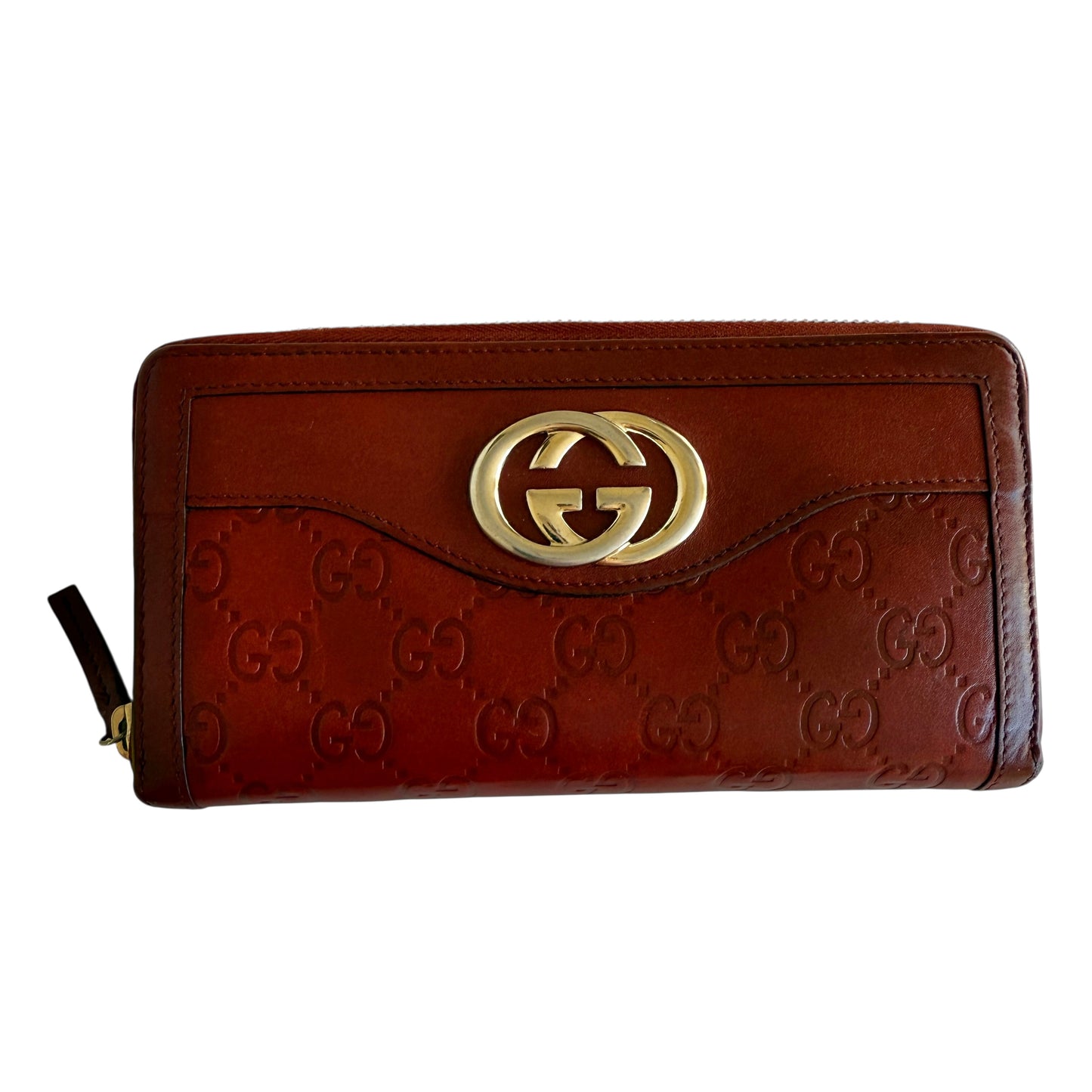 Gucci monogram dark red leather zip around wallet authentic with COA