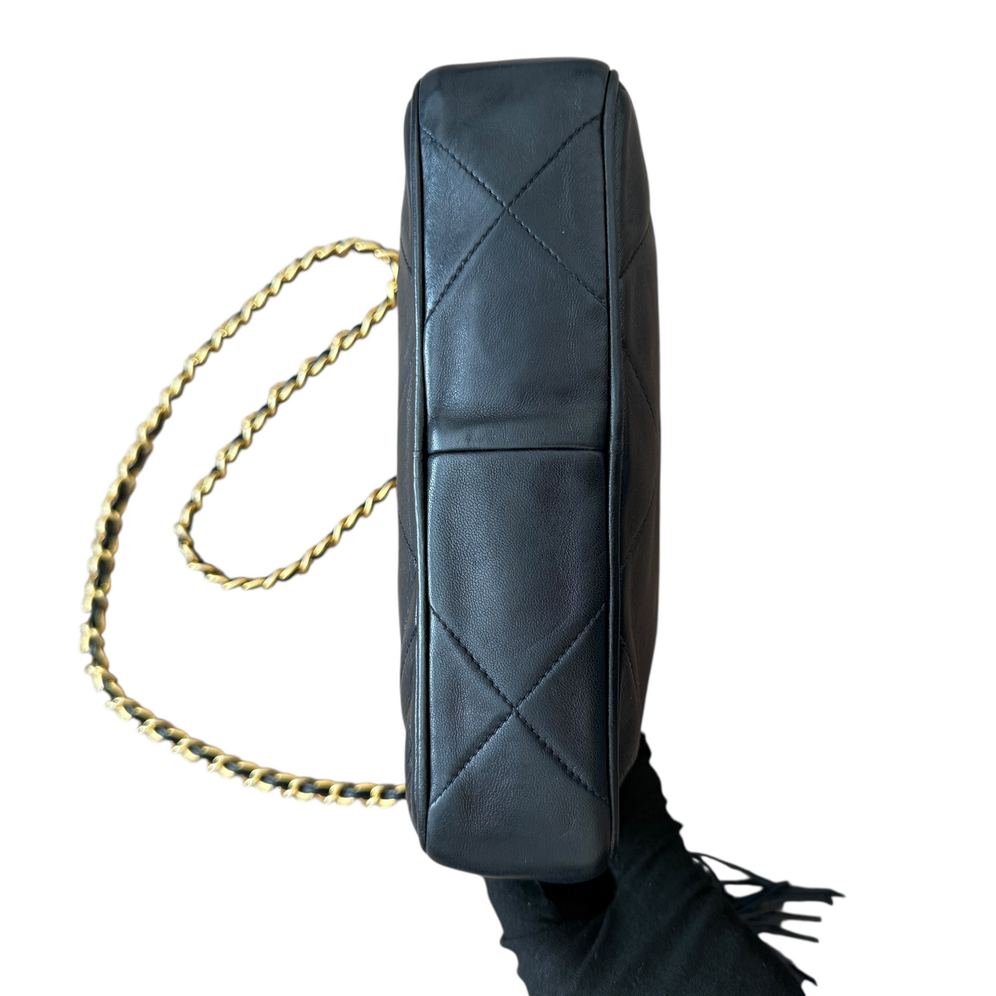 Chanel black quilted tassel leather camera crossbody bag authentic with COA dus