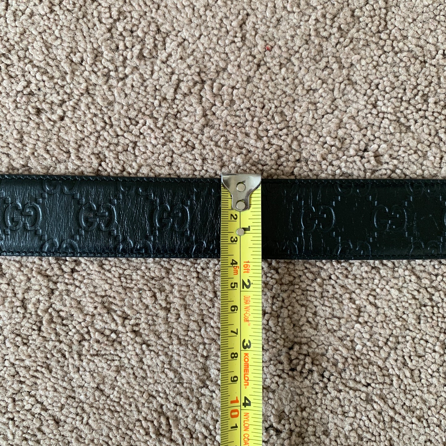 Authentic Gucci unisex signature monogram black leather belt