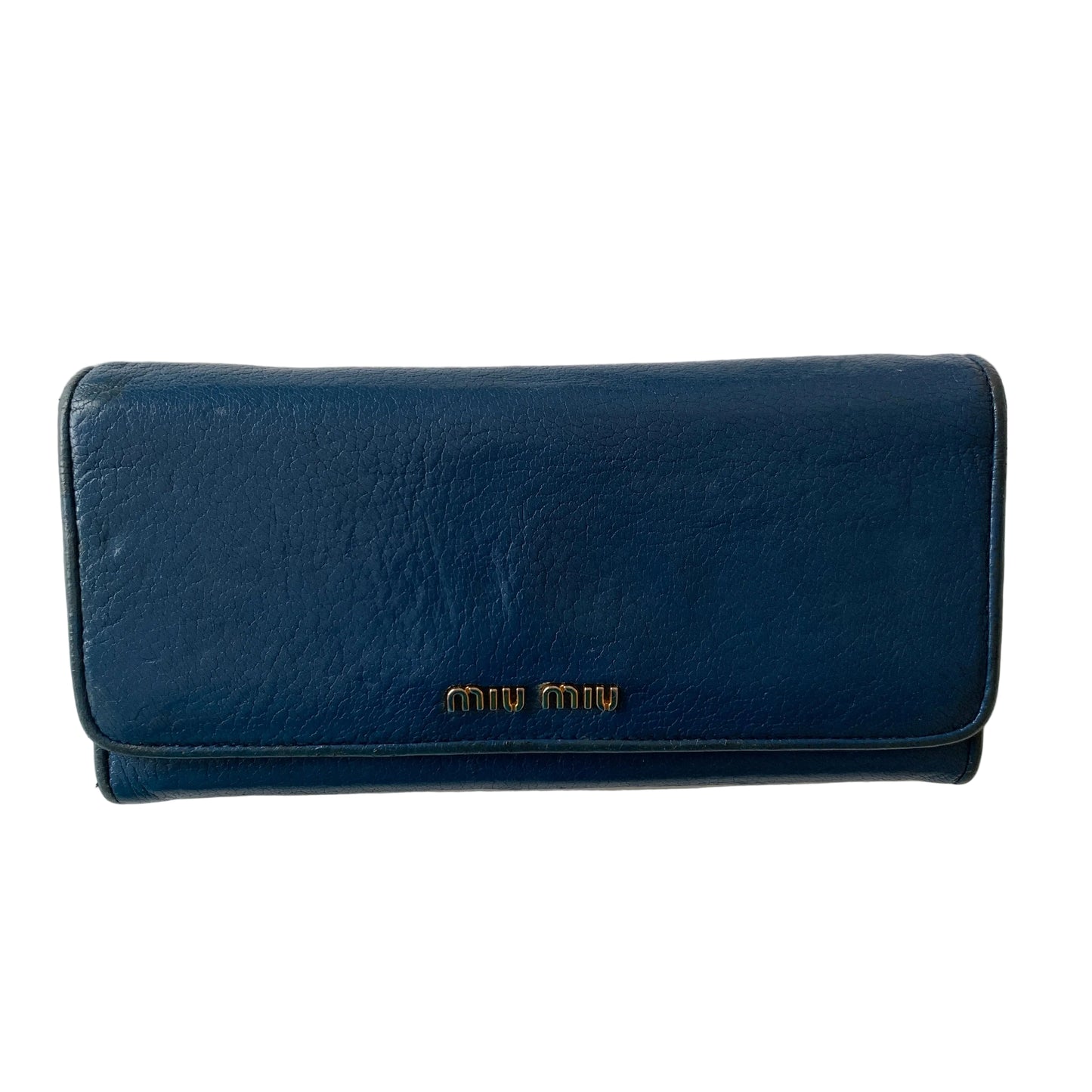 MiuMiu blue leather long wallet Authentic with COA