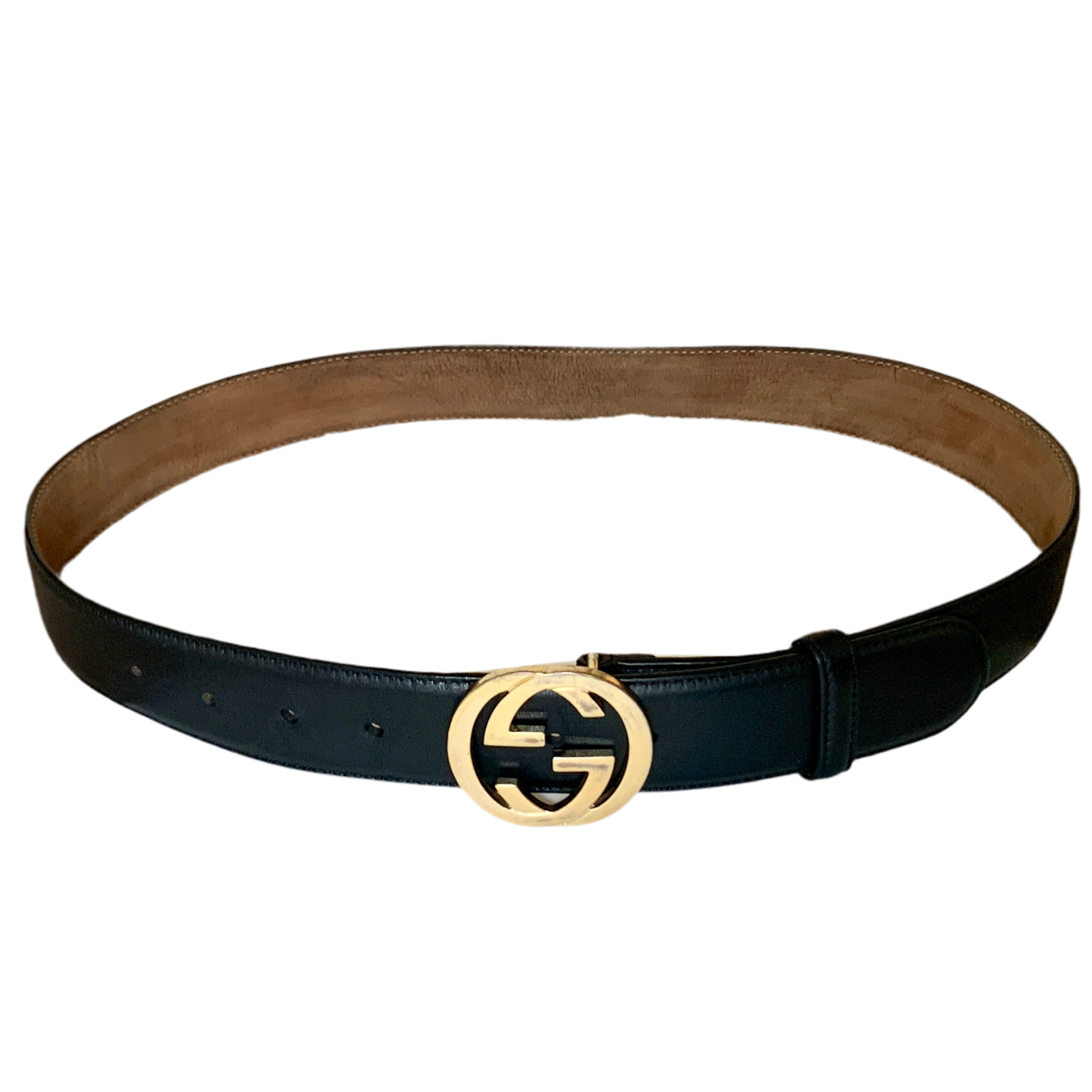 Authentic Gucci unisex black leather belt with gold buckle