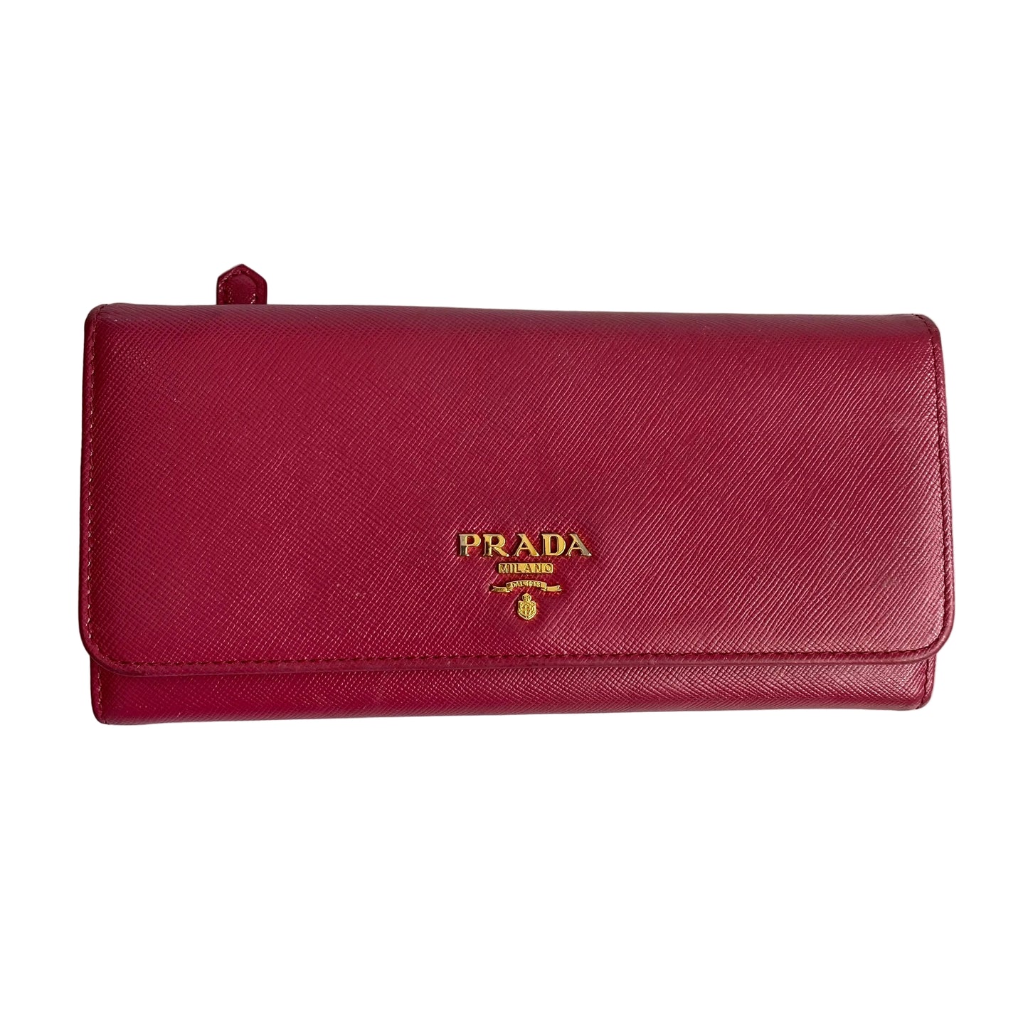 Prada pink saffiano leather long wallet authentic with coa